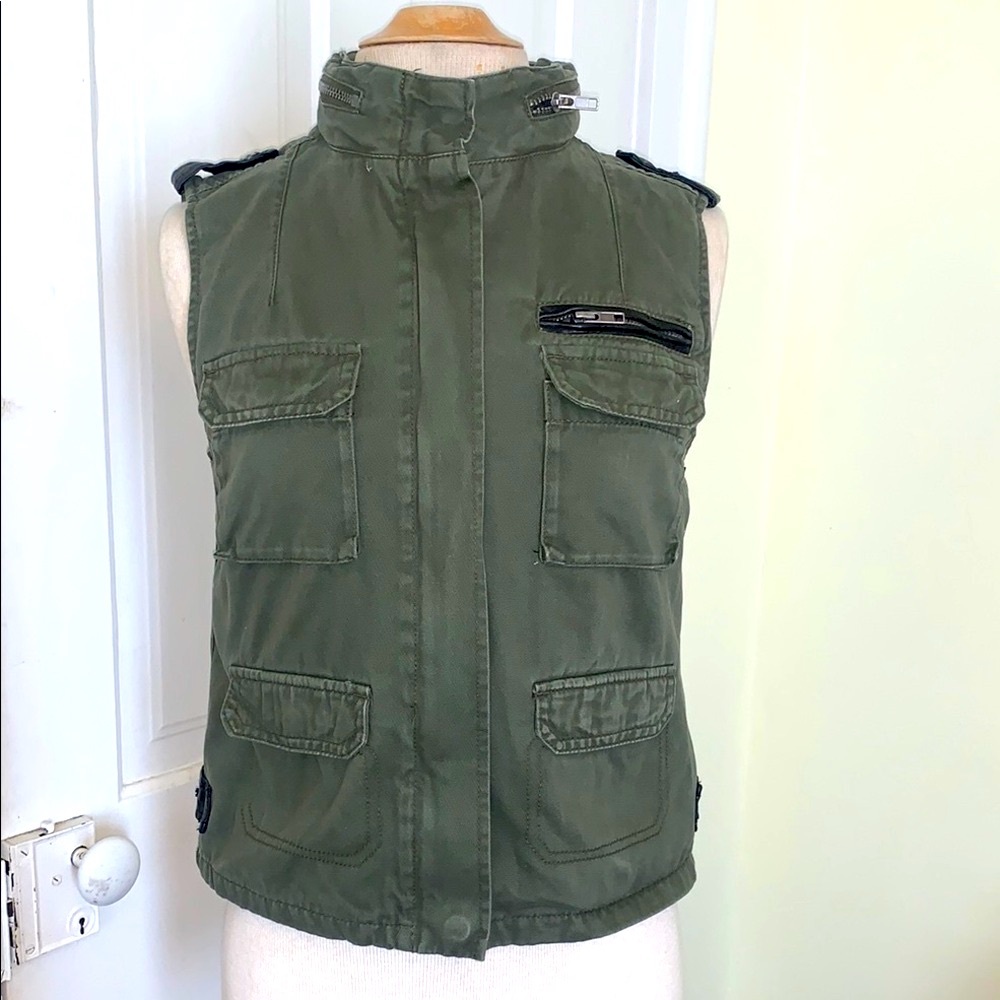 BDG Cropped Technical Utility Army Cargo Vest Olive Green Utility Jacket SP